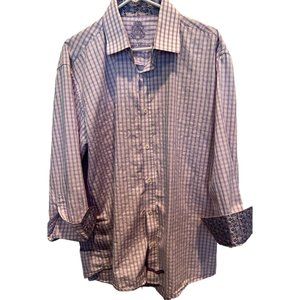 English Laundry Long Sleeve Dress‎ Shirt 17 1/2 34/35, Purple Check, Flip Cuffs